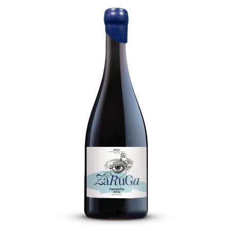 Botella de vino Zaruga garnacha tinto 2024, denominación La Rioja, España. Vino de autor. Bodega Briones, La Rioja - España.